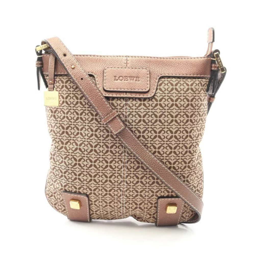 Loewe Anagram Shoulder Bag Canvas Leather Beige Cream Brown